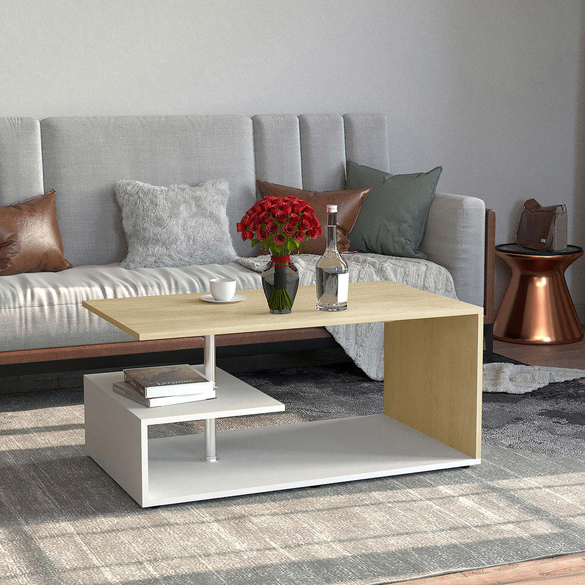 COUCHTISCH in Holzwerkstoff 91/53/42 cm  - Honigeiche/Weiss, Design, Holzwerkstoff/Kunststoff (91/53/42cm) - MID.YOU