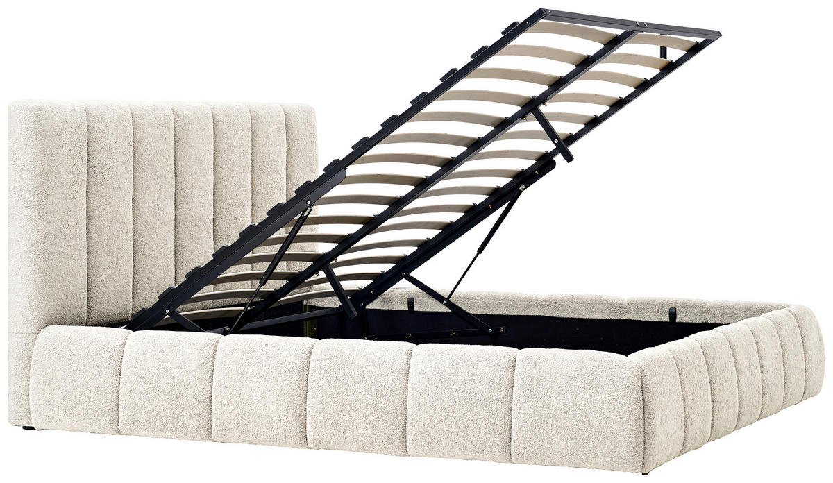 POLSTERBETT 180/200 cm,  in Beige, gepolstertes Kopfteil, Lattenrost, Bettkasten,  - Beige/Schwarz, Design, Holz/Kunststoff (180/200cm) - Boxxx
