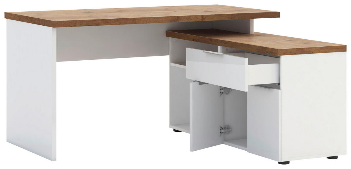 KOTNA PISALNA MIZA leseni material bela  - bela, Design, kovina/leseni material (140/73,3/133cm) - Voleo