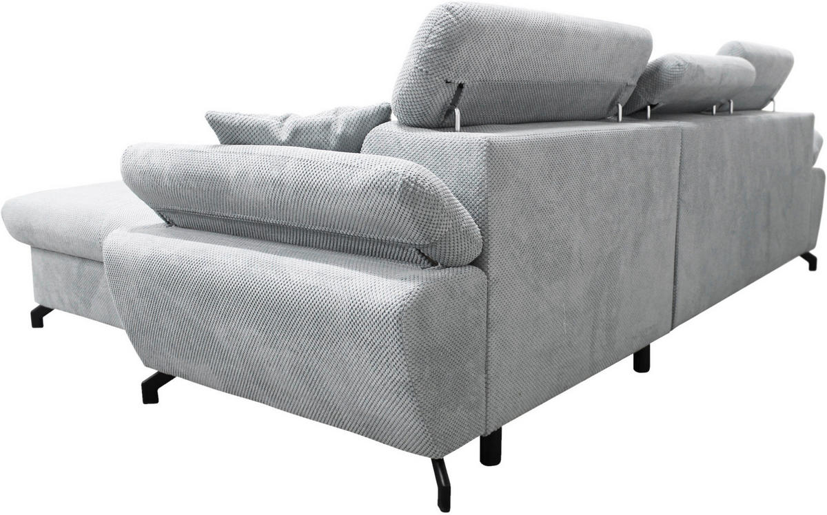 ECKSOFA OMEGA Grau Chenille Zierkissen, Bettkasten  - Schwarz/Grau, Design, Textil/Metall (280/186cm) - MID.YOU
