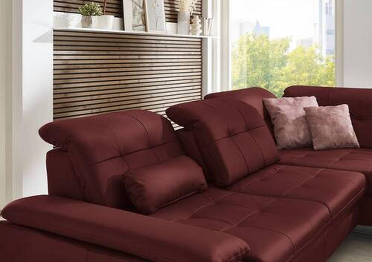 ECKSOFA in Echtleder Brombeere  - Brombeere/Alufarben, Design, Leder/Metall (309/211cm) - Beldomo Speed