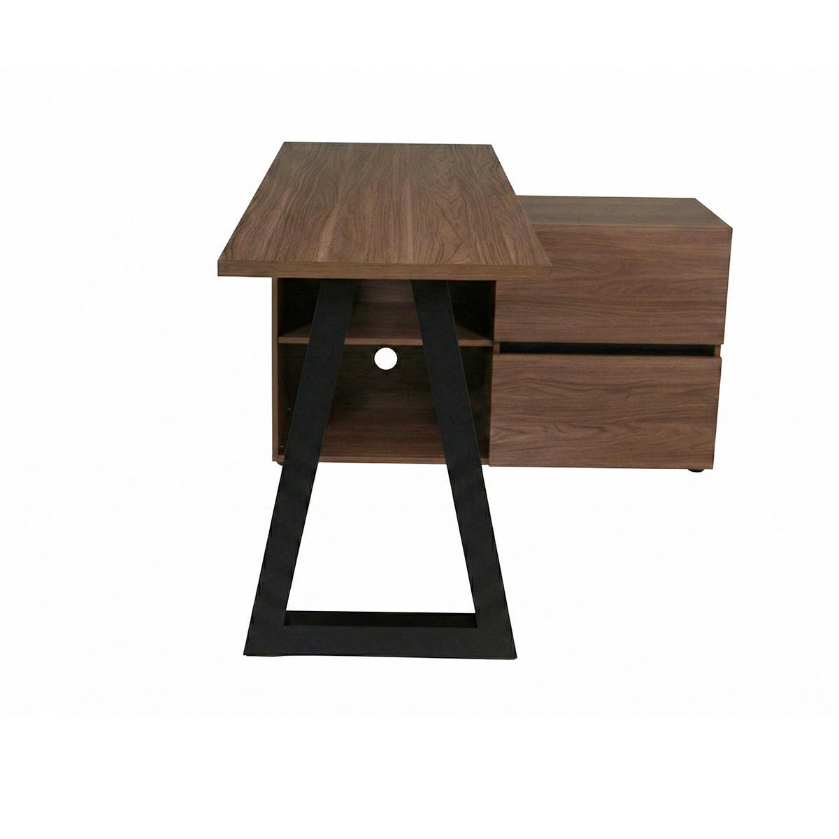 ECKSCHREIBTISCH 140/110/76 cm Schwarz, Walnussfarben Stauraum, seitenverkehrt montierbar  - Walnussfarben/Schwarz, Design, Holzwerkstoff (140/110/76cm) - MID.YOU