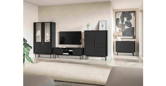 LOWBOARD Viva in 154/53,5/39 cm - Goldfarben/Schwarz, Design, Holzwerkstoff/Metall (154/53,5/39cm) - Xora