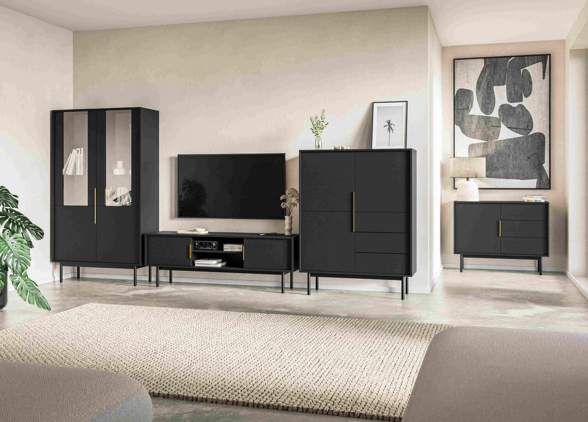 KOMMODE Viva  in 104/82/39 cm  - Goldfarben/Schwarz, Design, Holzwerkstoff/Metall (104/82/39cm) - Xora