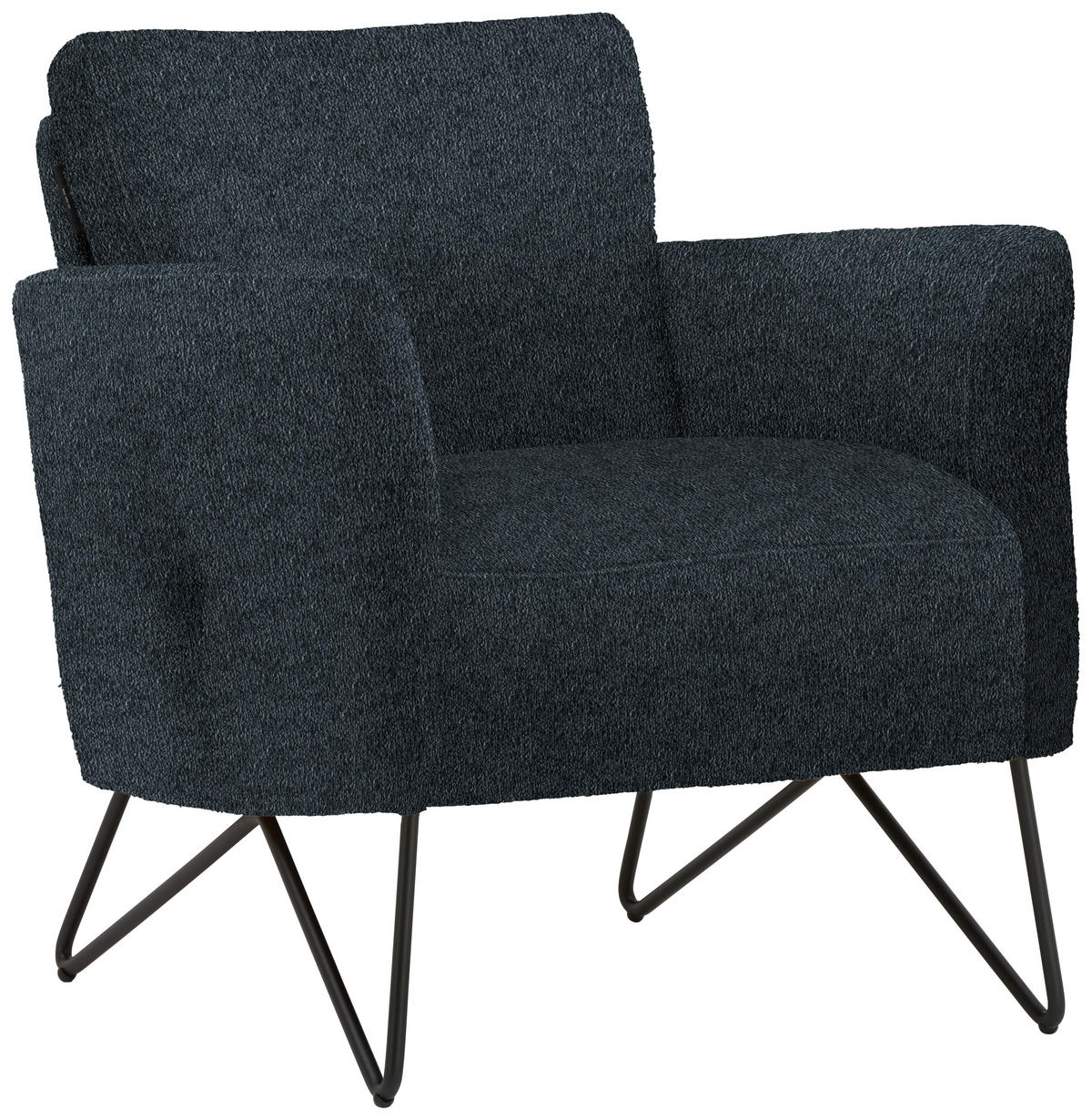 SESSEL in Chenille, Mikrofaser Dunkelblau  - Schwarz/Dunkelblau, Design, Textil/Metall (68/78/76cm) - Johann Jakob
