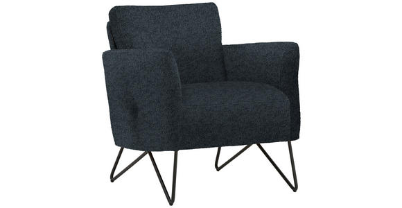 SESSEL in Chenille, Mikrofaser Dunkelblau - Schwarz/Dunkelblau, Design, Textil/Metall (68/78/76cm) - Johann Jakob