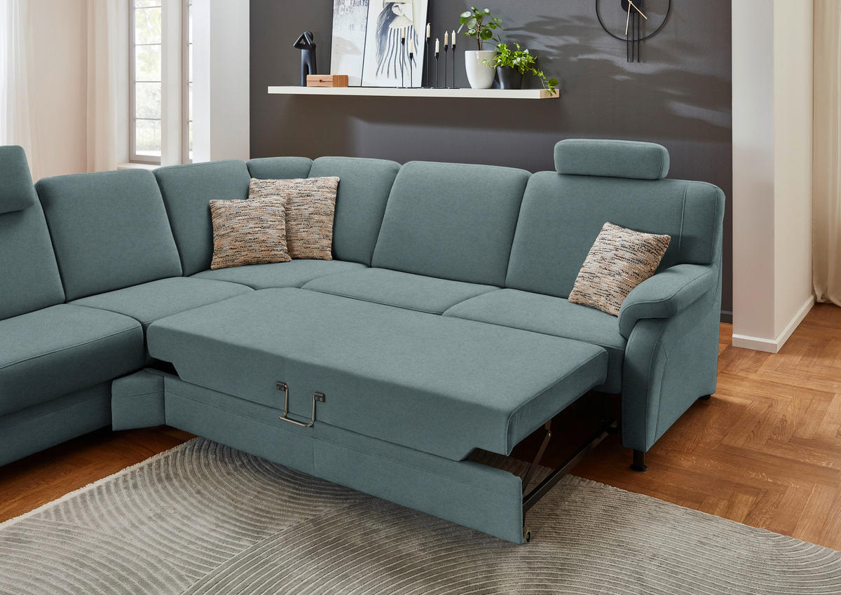 ECKSOFA Flachgewebe Blaugrau  - Blaugrau/Schwarz, Konventionell, Textil/Metall (287/269cm) - Beldomo System