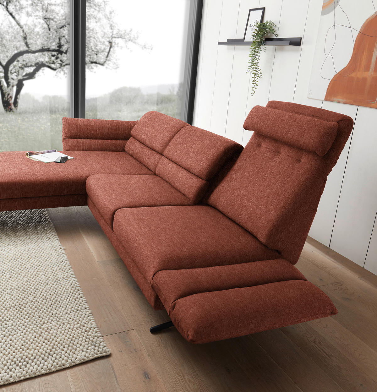 ECKSOFA in Flachgewebe Rostfarben  - Rostfarben/Schwarz, Design, Textil/Metall (176-217/279-327cm) - Dieter Knoll
