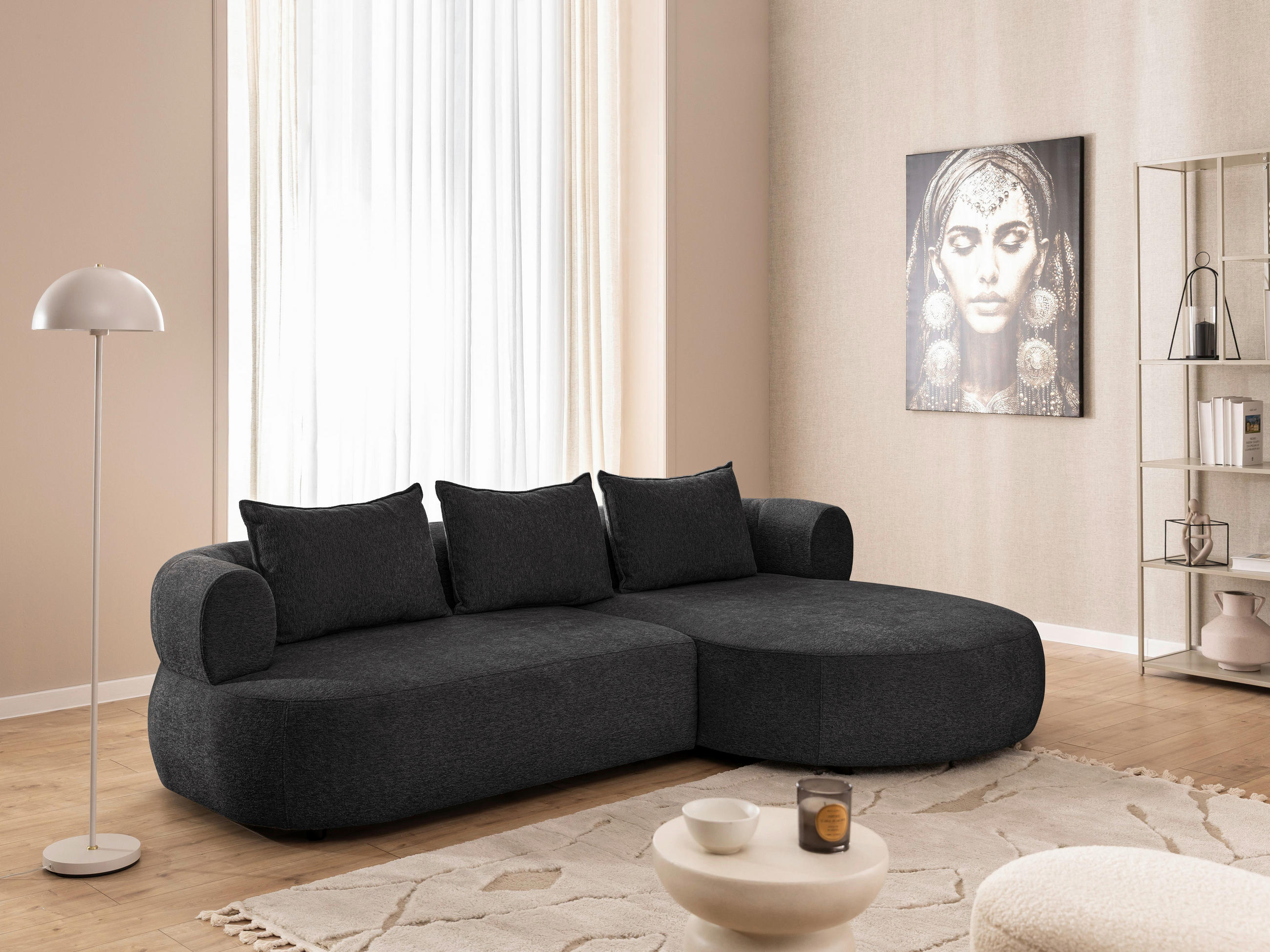 ECKSOFA in Chenille Schwarz 256/156 cm - Schwarz, Design, Kunststoff/Textil (256/156cm) - Livetastic