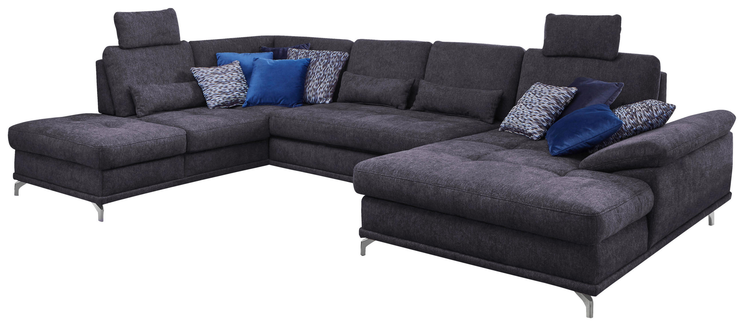 WOHNLANDSCHAFT in Flachgewebe Dunkelblau  - Silberfarben/Dunkelblau, Konventionell, Textil/Metall (223/363/176cm) - Sit & More