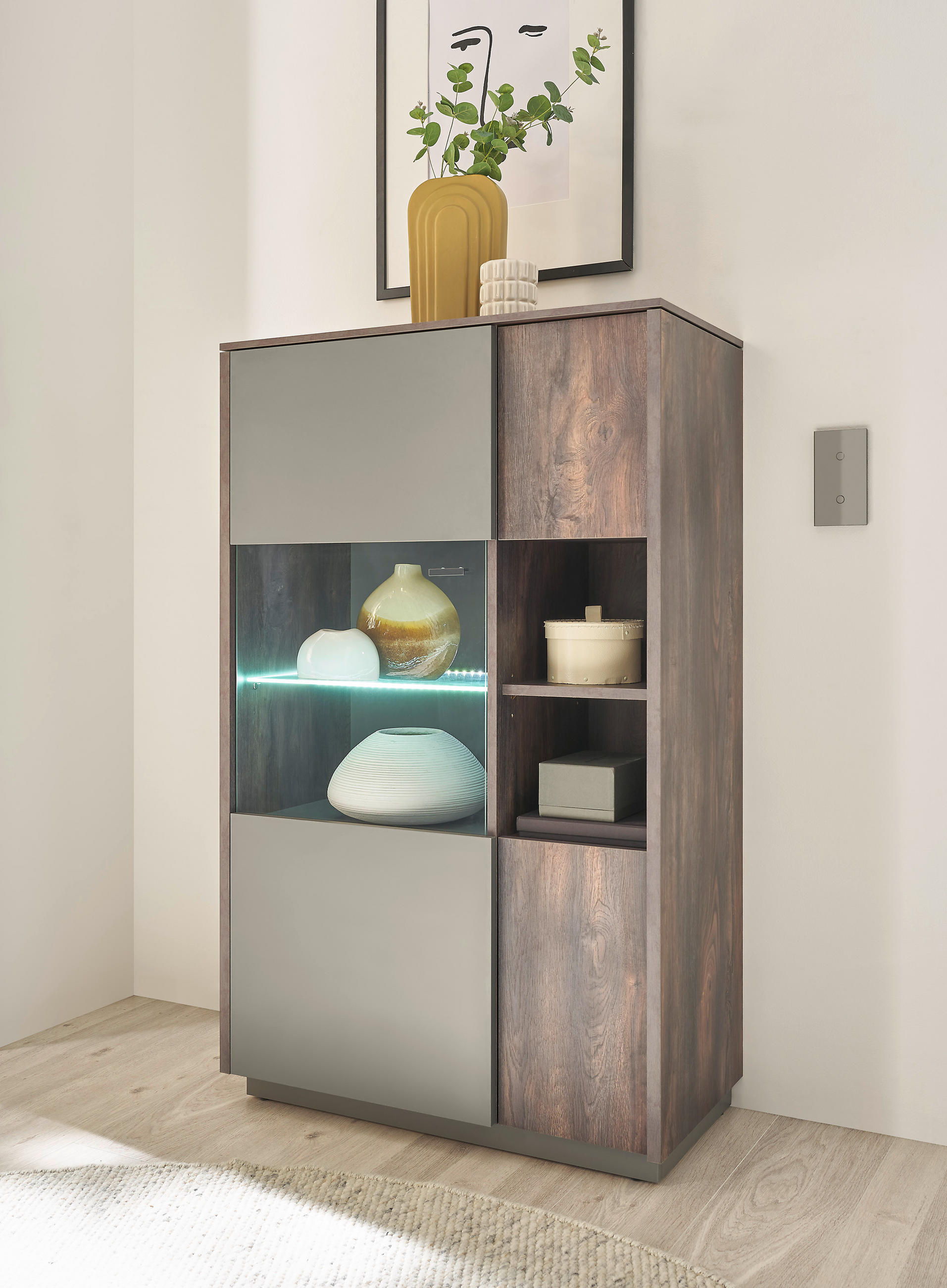 HIGHBOARD  in 80/130/40 cm  - Eichefarben/Anthrazit, Design, Glas/Holzwerkstoff (80/130/40cm) - MID.YOU