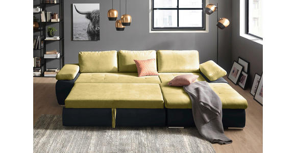 ECKSOFA in Flachgewebe Gelb, Dunkelgrau  - Dunkelgrau/Gelb, Design, Kunststoff/Textil (271/175cm) - Xora