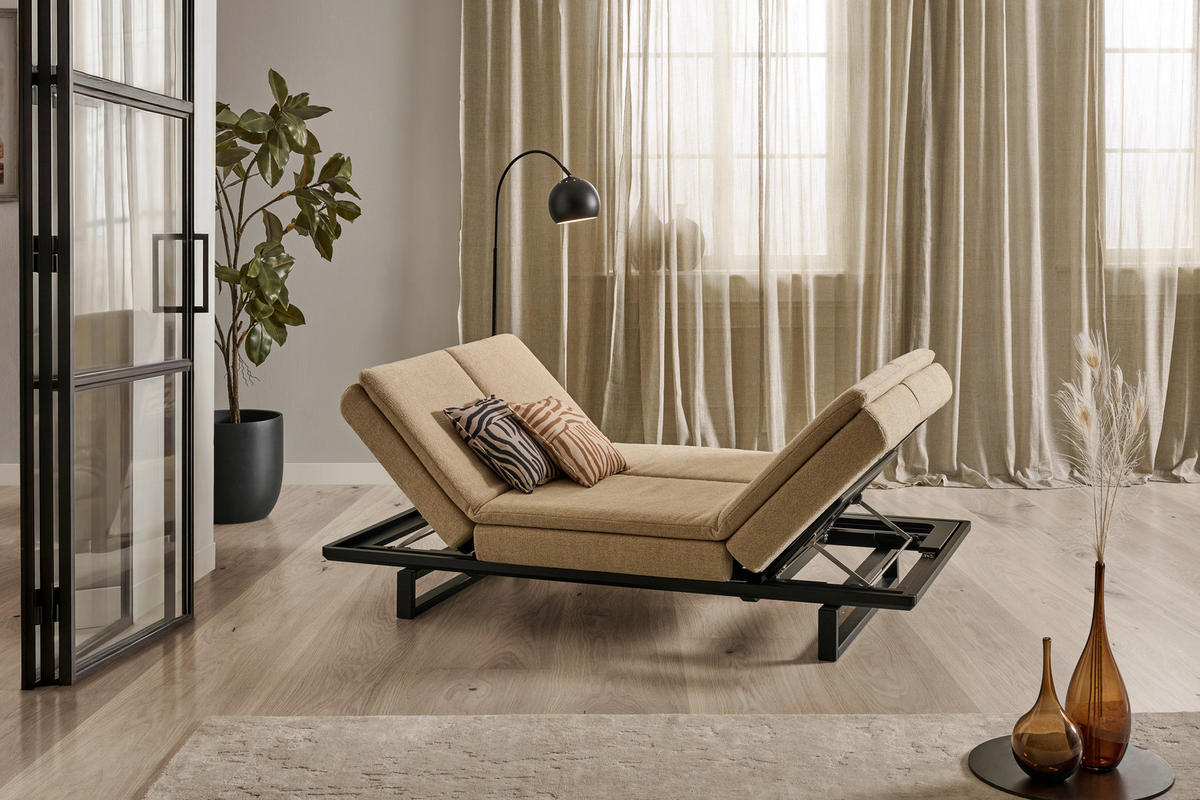 SCHLAFSOFA  in Flachgewebe Beige  - Beige/Schwarz, Design, Holz/Textil (201/80/120cm) - Joka