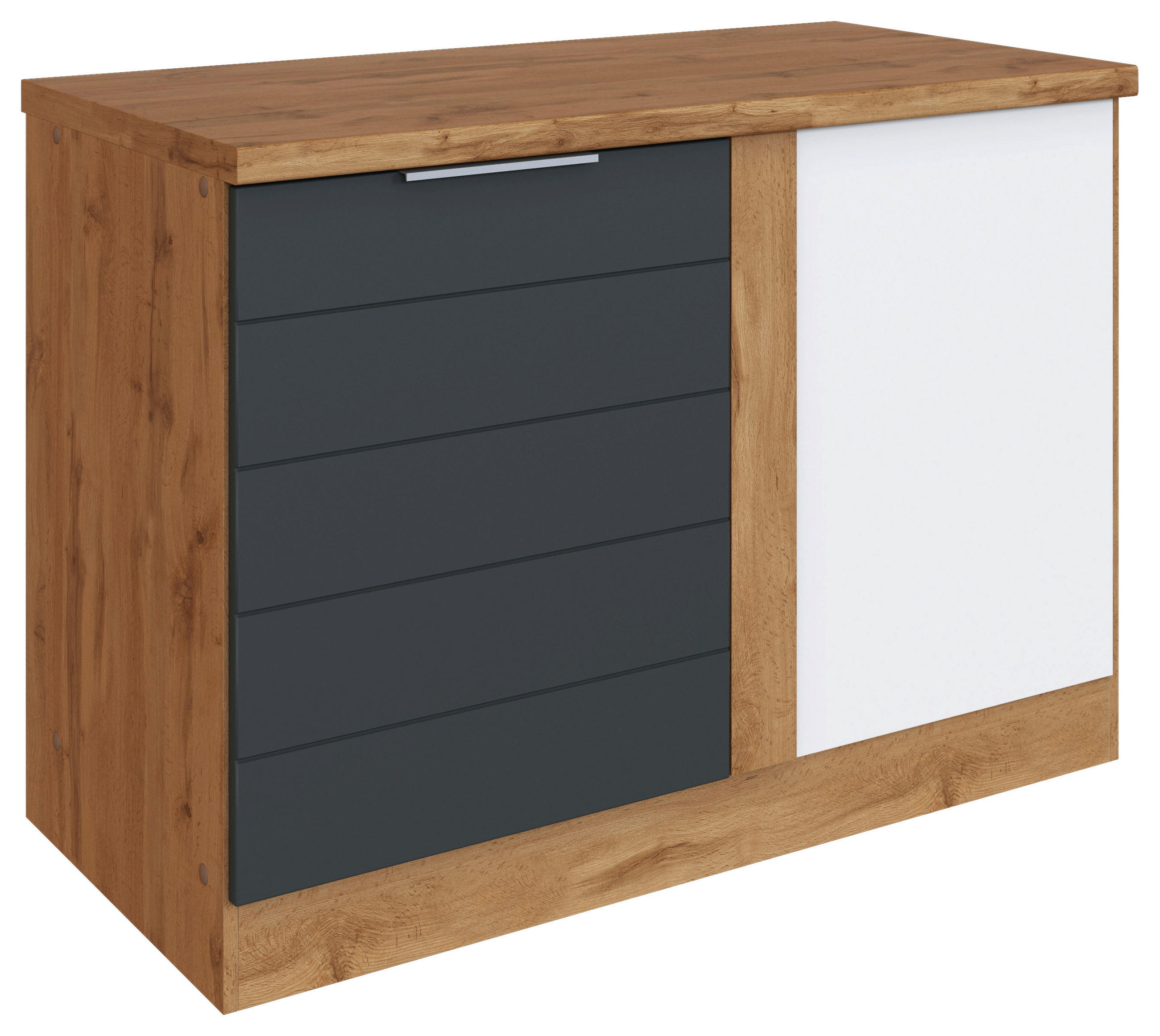 ECKUNTERSCHRANK 120/86/60 cm  in Grau, Eiche Wotan  - Eiche Wotan/Grau, Design, Holzwerkstoff/Metall (120/86/60cm) - Held
