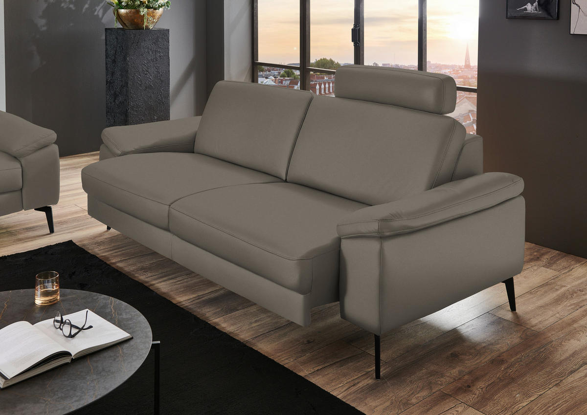 3-SITZER-SOFA in Echtleder Grau  - Schwarz/Grau, Design, Leder/Metall (224/88/100cm) - Valdera