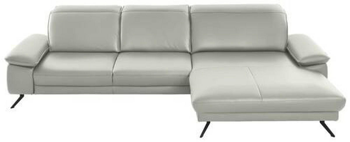 ECKSOFA in Echtleder Hellgrau  - Hellgrau/Schwarz, Design, Leder/Metall (328/193cm) - Dieter Knoll