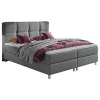 BOXBETT 160/200 cm,  in Grau, Matratze, gepolstertes Kopfteil, Bettkasten, Topper, H3 = fest  - Chromfarben/Grau, Design, Textil/Metall (160/200cm) - Ti'me