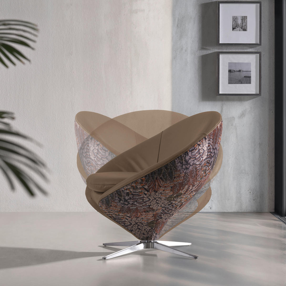 SESSEL Jacquard Kombination Echtleder/Stoff Taupe  - Taupe/Nickelfarben, Design, Leder/Textil (84/81/79cm) - Koinor