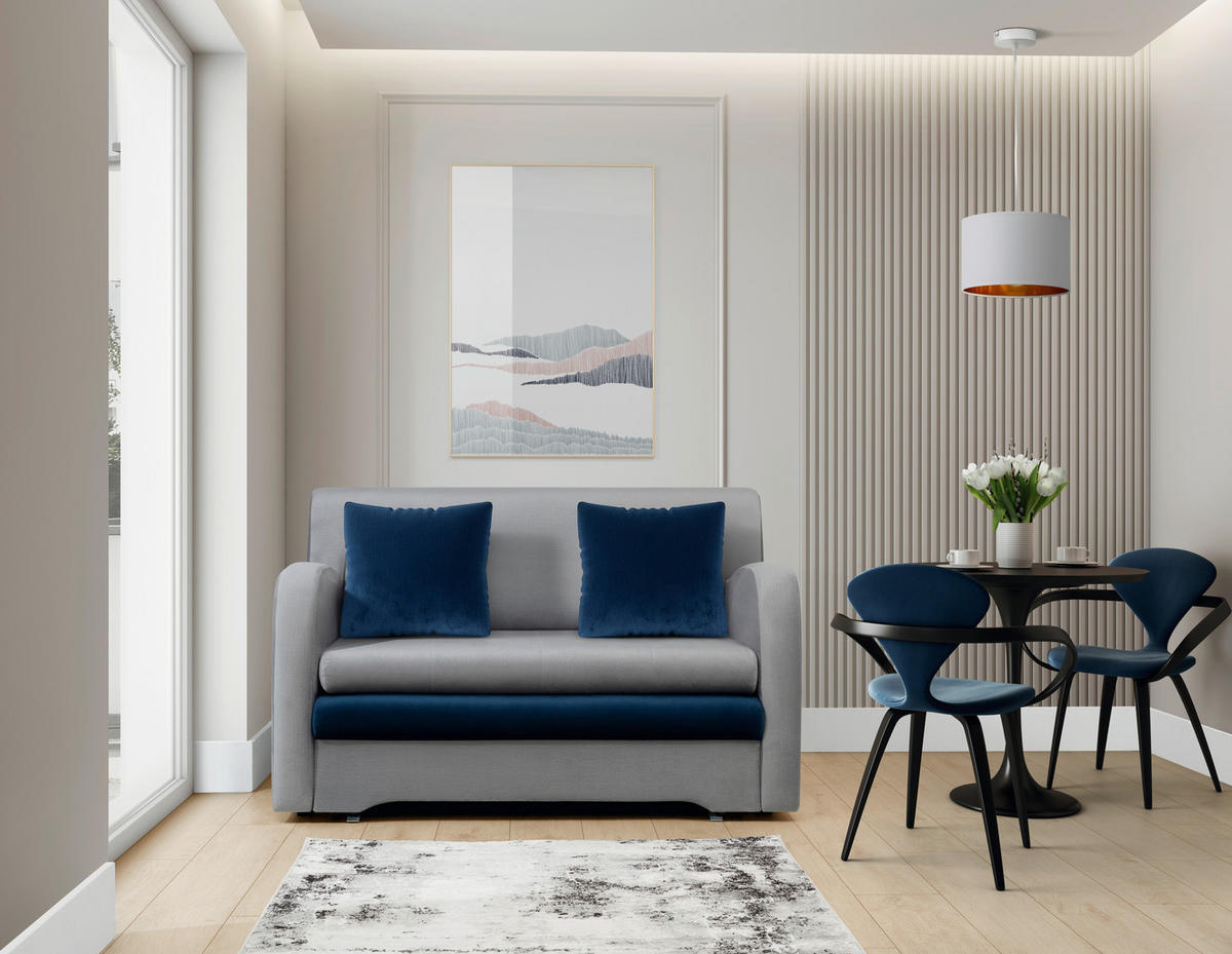 SCHLAFSOFA Samt Grau, Dunkelblau  - Schwarz/Dunkelblau, Design, Kunststoff/Textil (130/85/103cm) - MID.YOU