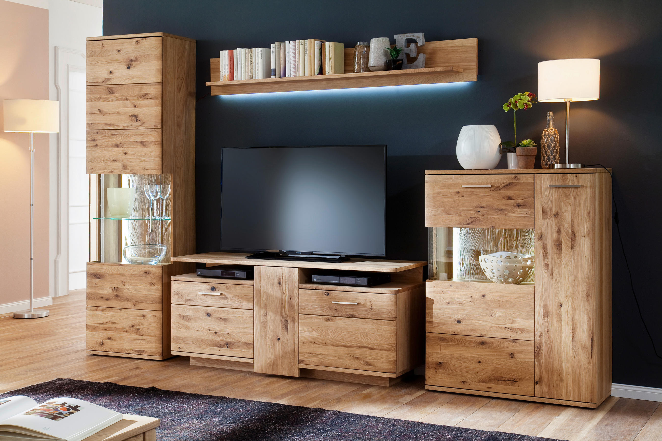 VITRINE in furniert, teilmassiv Asteiche Eichefarben  - Eichefarben/Schwarz, Design, Glas/Holz (60/208/37cm) - Livetastic