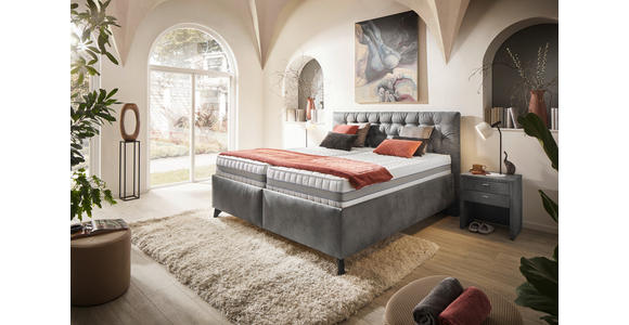 POLSTERBETT 180/200 cm,  in Grau, Bettkasten, Lattenroste, Matratzen, H2 + H3 = mittel + fest  - Schwarz/Weiß, Design, Holz/Textil (180/200cm) - Voleo