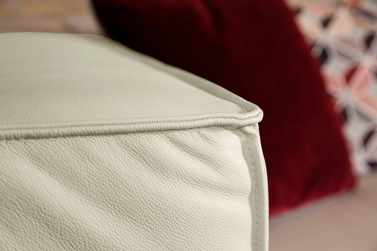HOCKER in Leder Weiss  - Weiss/Schwarz, Modern, Leder/Kunststoff (120/39/60cm) - W.Schillig