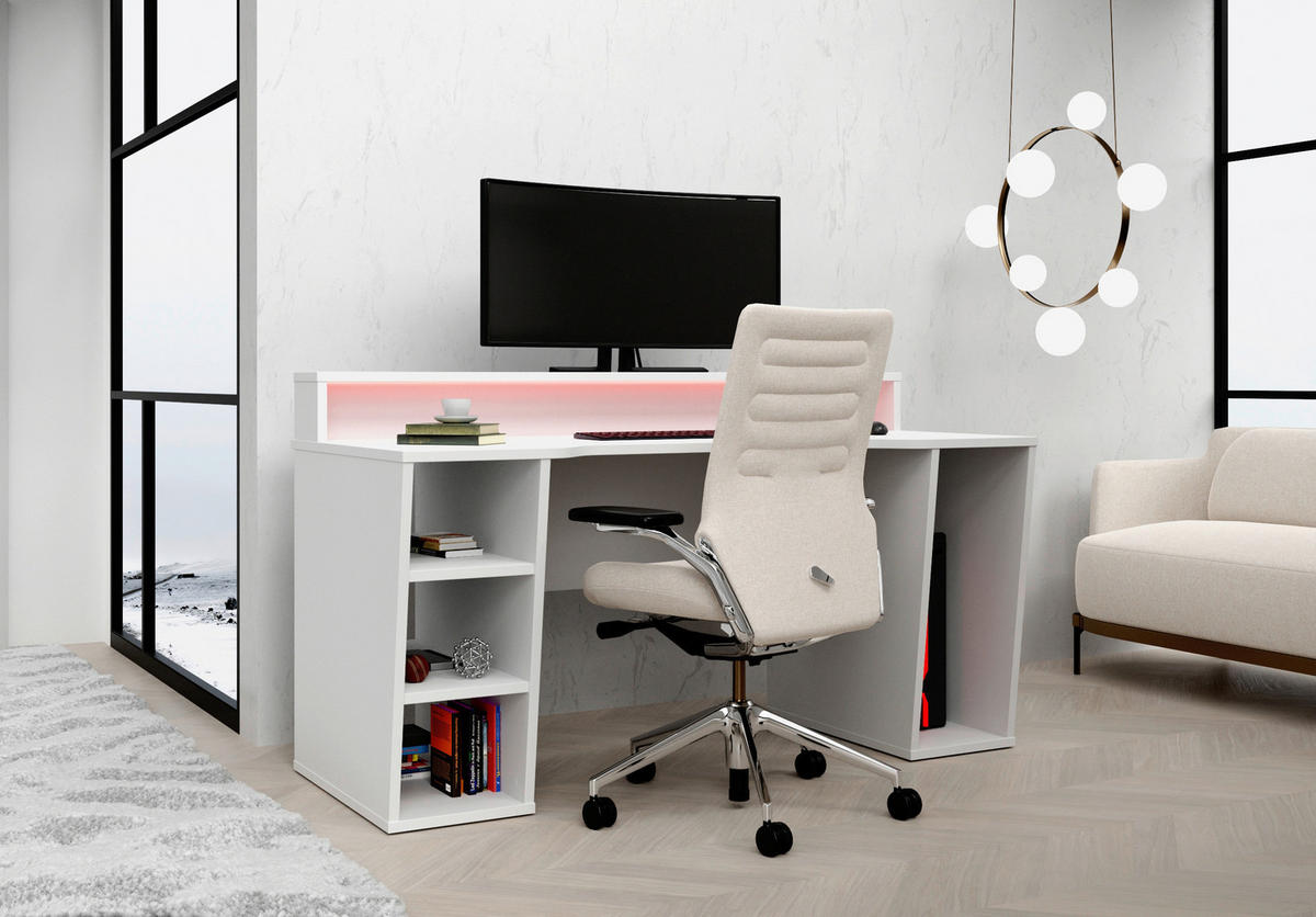 COMPUTERTISCH Weiß  - Weiß, MODERN, Holzwerkstoff/Kunststoff (160/72/91cm) - MID.YOU