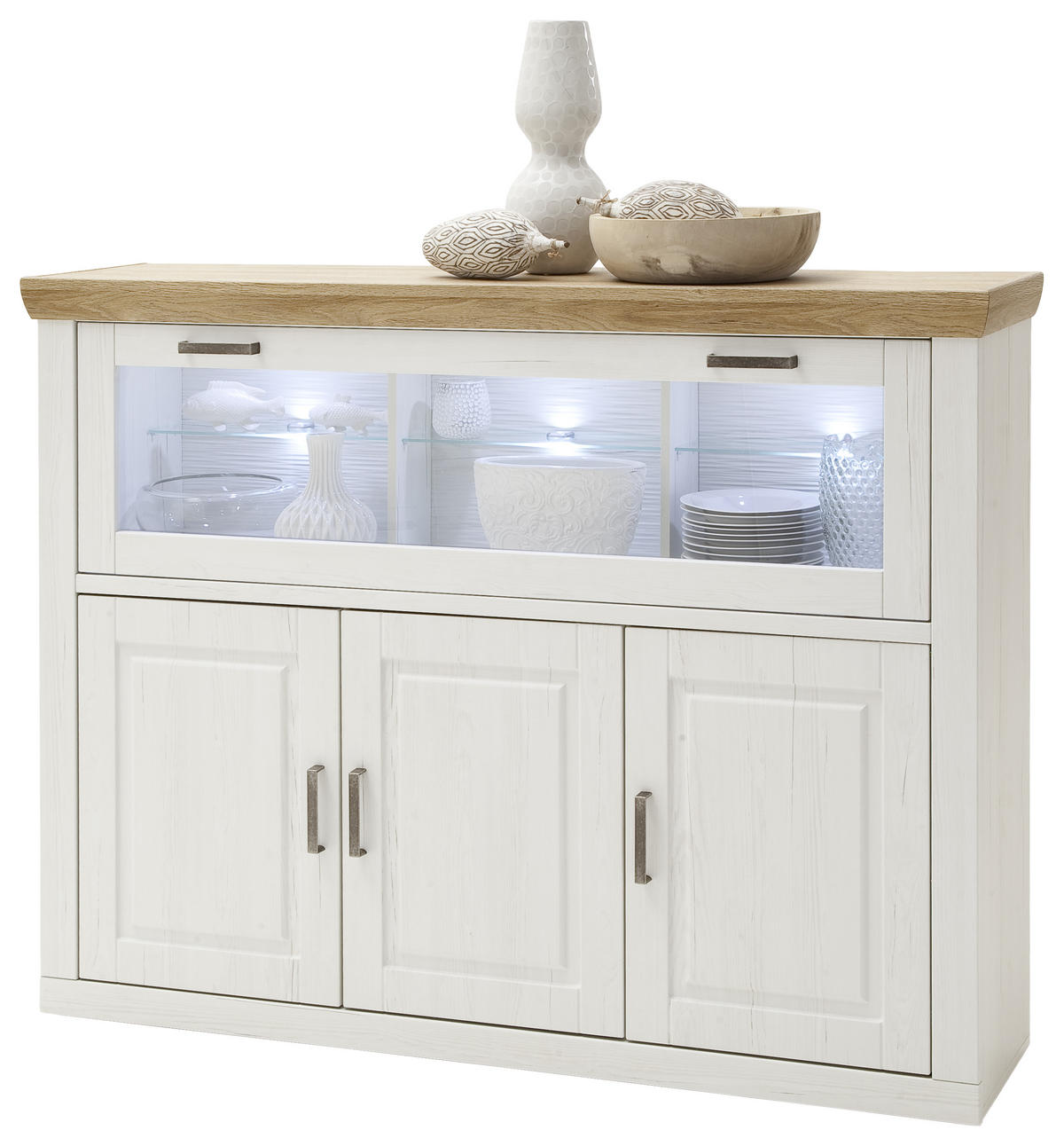HIGHBOARD Brixen  in 163/123/40 cm  - Eichefarben/Schwarz, Design, Glas/Holzwerkstoff (163/123/40cm) - Livetastic