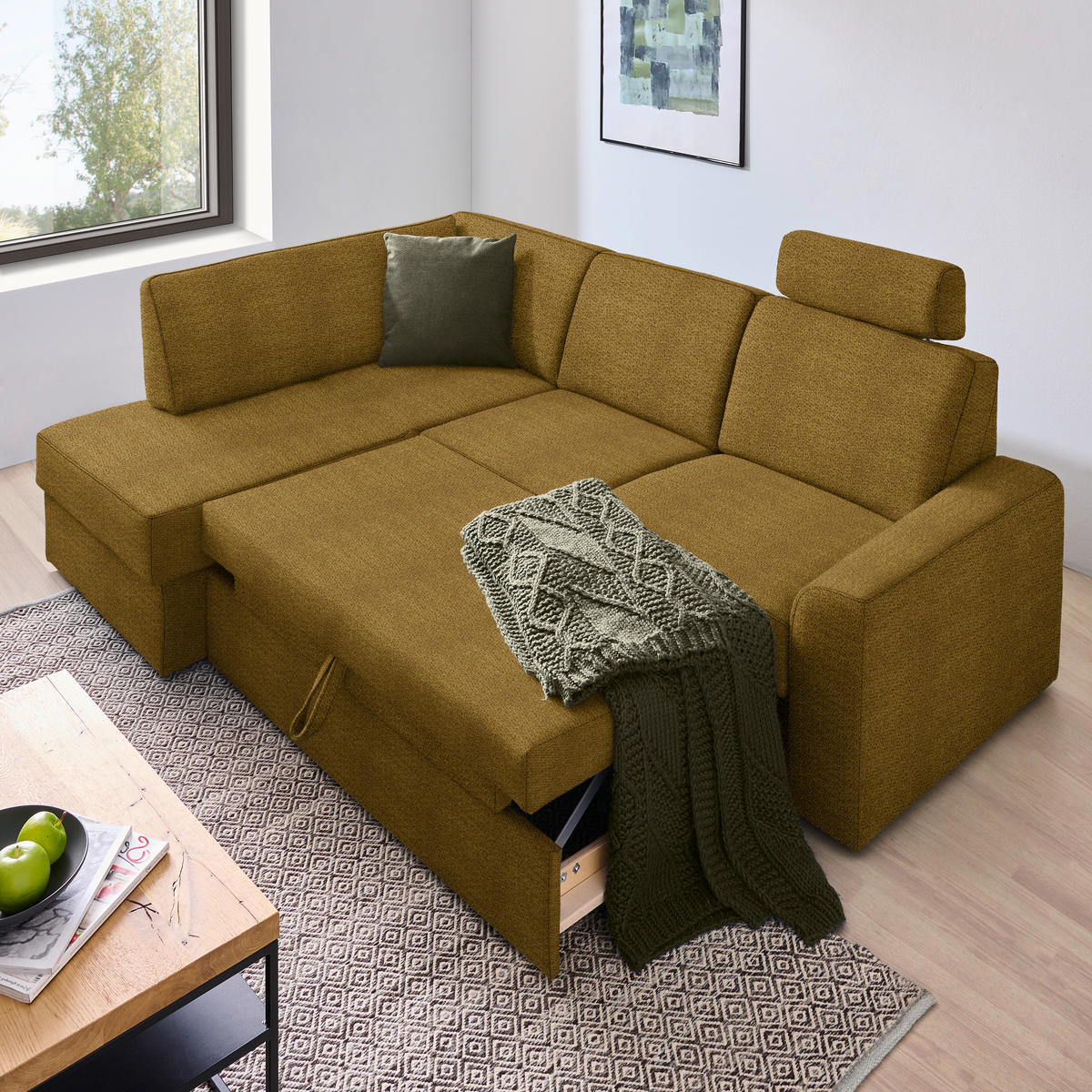 ECKSOFA in Webstoff Dunkelgelb  - Dunkelgelb/Schwarz, Konventionell, Kunststoff/Textil (165/224cm) - Xora