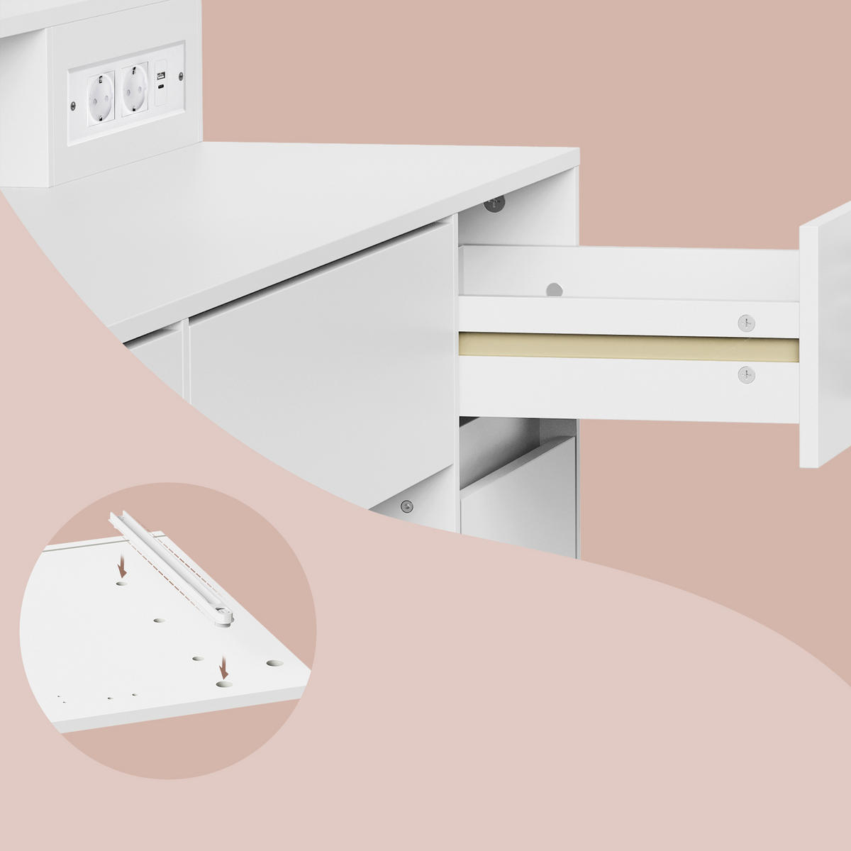 SCHMINKTISCH 107/40/144 cm, Weiß  - Weiß, KONVENTIONELL, Glas/Holzwerkstoff (107/40/144cm) - Boxxx