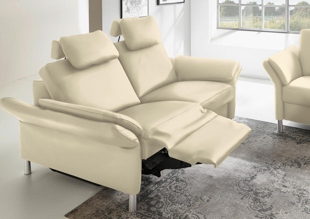 3-SITZER-SOFA in Echtleder Ecru  - Ecru/Alufarben, Design, Leder/Metall (190/82/99cm) - Dieter Knoll