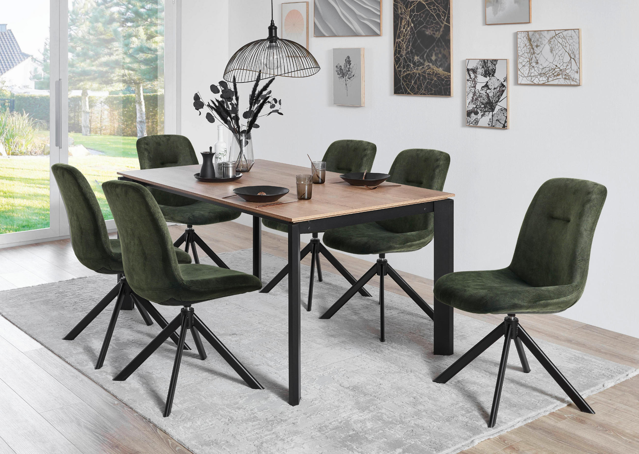 STUHL Velours Schwarz, Waldgrün  - Waldgrün/Schwarz, Basics, Textil/Metall (51/89/61cm) - Celina Home