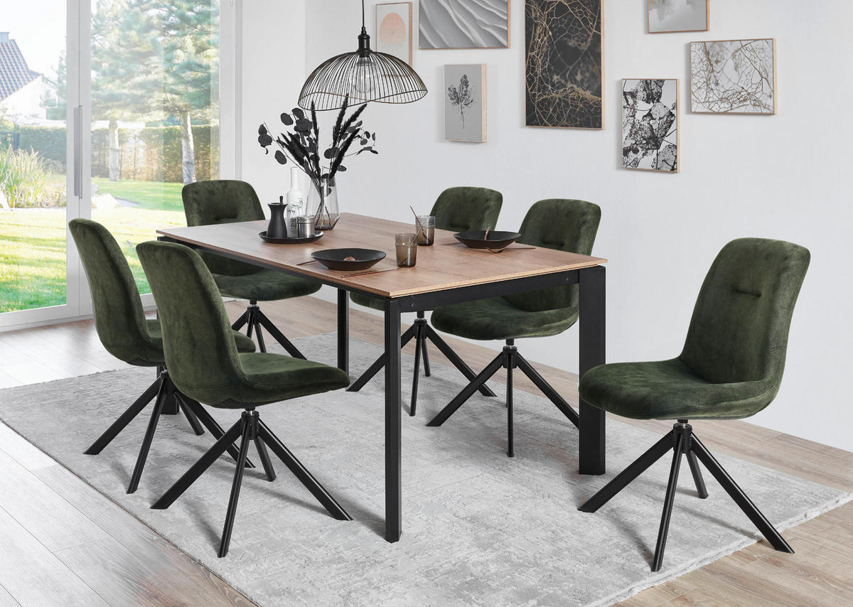STUHL  in Edelstahl Velours Metall, Textil  - Waldgrün/Schwarz, Basics, Textil/Metall (51/89/61cm) - Celina Home