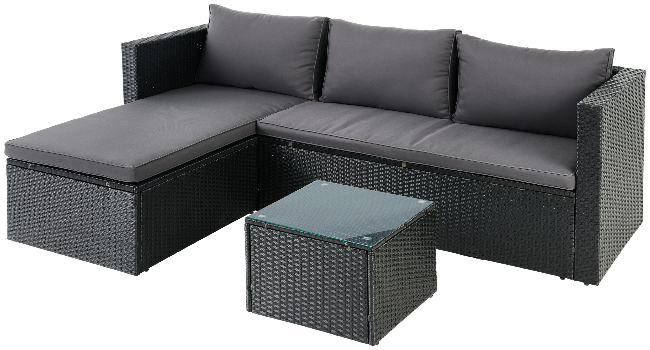 LOUNGEGARNITUR Stahl  - Dunkelgrau/Schwarz, MODERN, Glas/Kunststoff - Ambia Garden