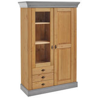 VITRINE  in massiv Kiefer Grau, Laugenfarbig  - Laugenfarbig/Grau, ROMANTIK / LANDHAUS, Glas/Holz (108/163/45cm) - Boxxx