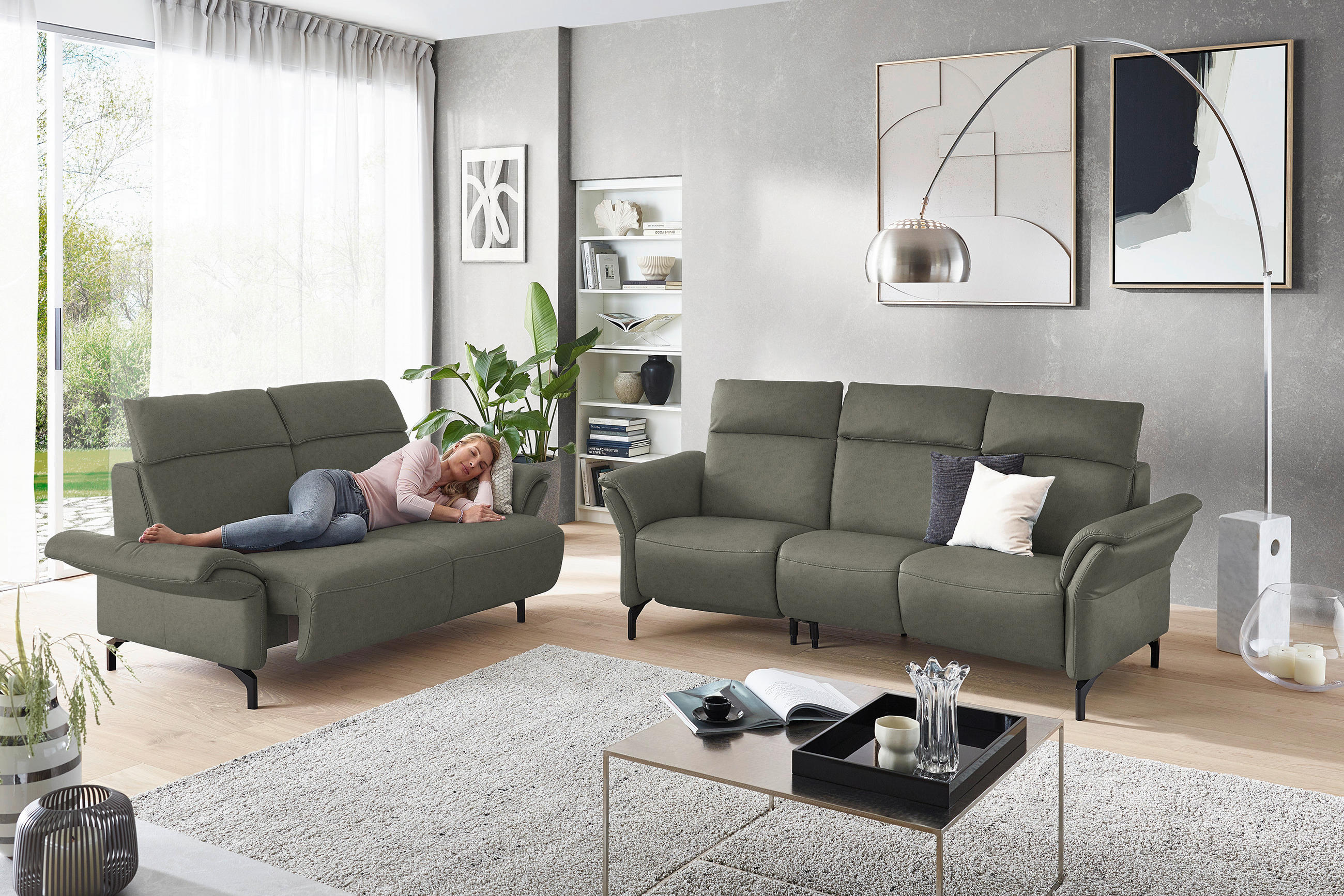 2-SITZER-SOFA Grau Echtleder  - Schwarz/Grau, KONVENTIONELL, Leder/Metall (178/103/95cm) - Dieter Knoll