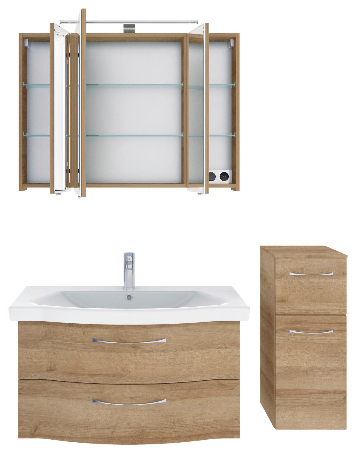 BADEZIMMER 4-teilig  in 128 cm  - Chromfarben/Eichefarben, KONVENTIONELL, Glas/Keramik (128cm) - Pelipal