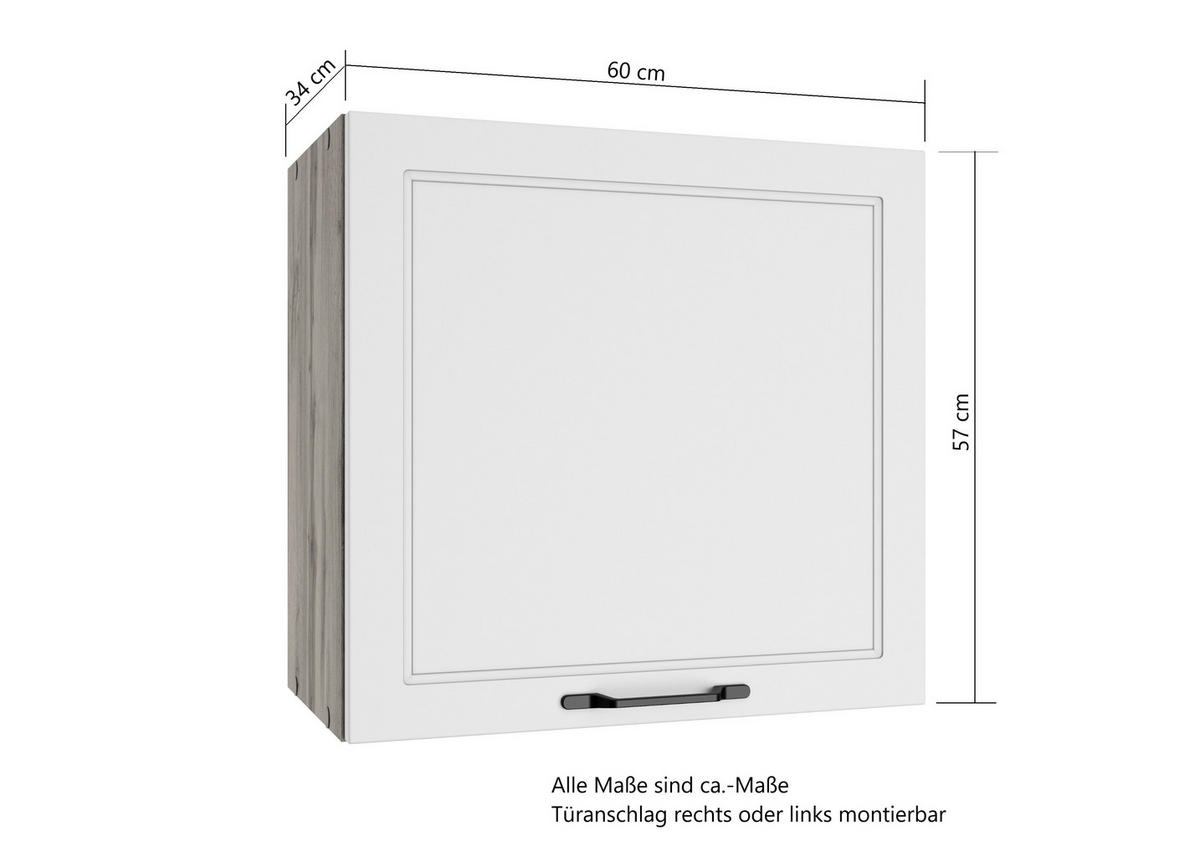 KÜCHENOBERSCHRANK 60/57/34 cm  in Weiß, Eiche Wotan  - Eiche Wotan/Schwarz, LIFESTYLE, Holzwerkstoff/Metall (60/57/34cm) - Held