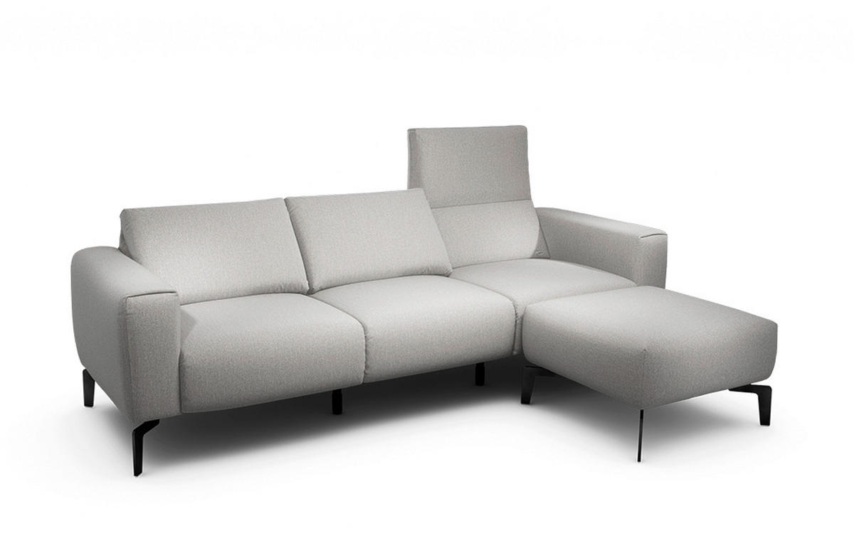 Dreisitzer inkl. Hocker Chenille Hellgrau  - Hellgrau/Schwarz, Design, Textil/Metall (250/86/86-94cm) - SENSOO