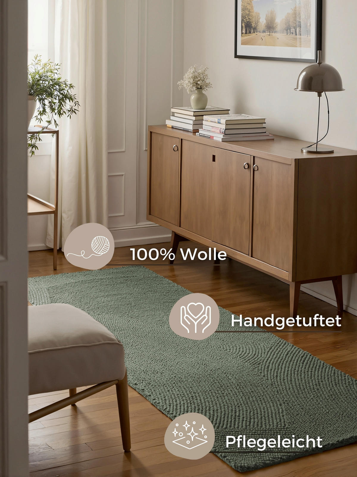 LÄUFER 80/200 cm Calmio  - Dunkelgrün, Basics, Textil (80/200cm) - Hanse Home