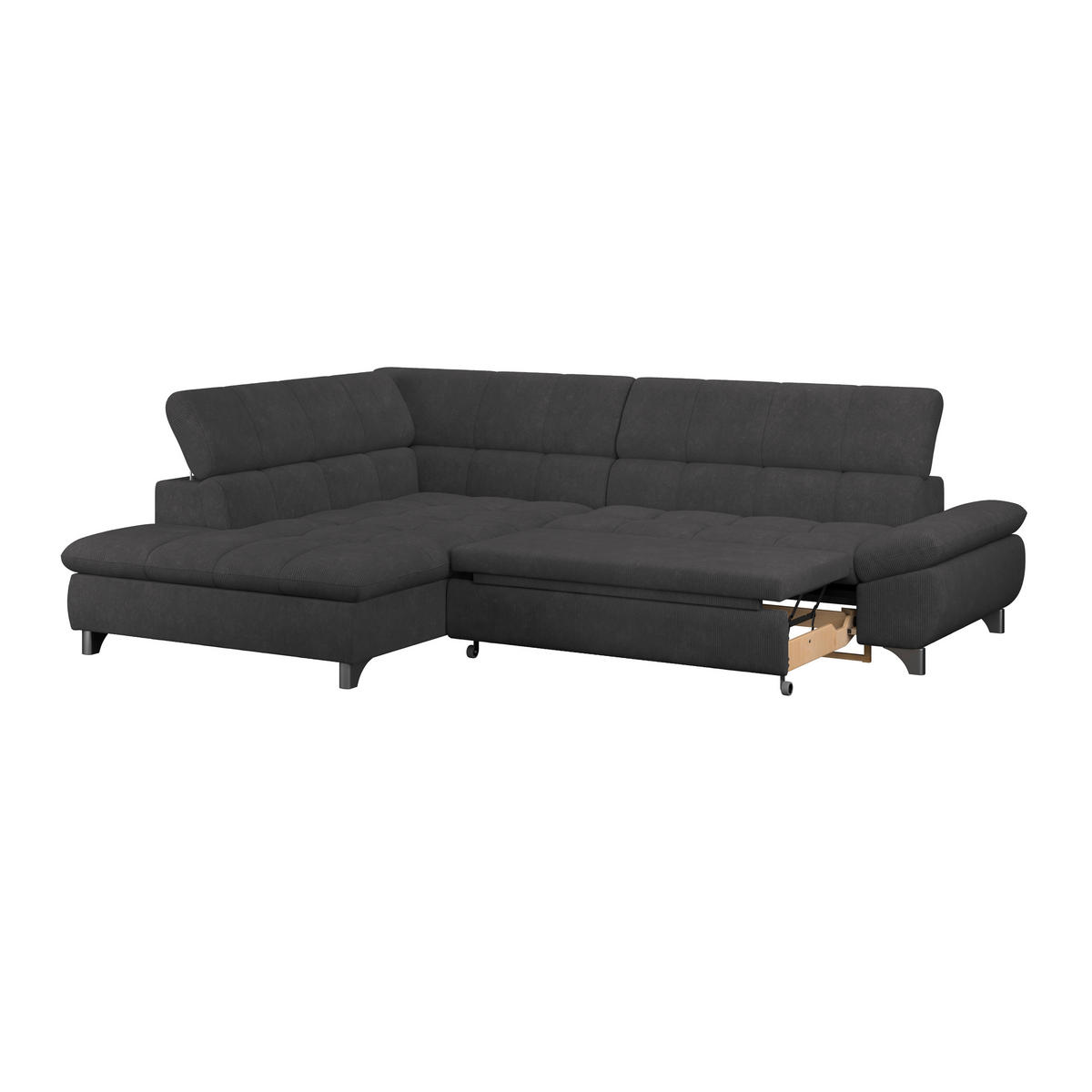 ECKSOFA Schwarz Chenille  - Chromfarben/Schwarz, KONVENTIONELL, Textil/Metall (234/312cm) - Livetastic