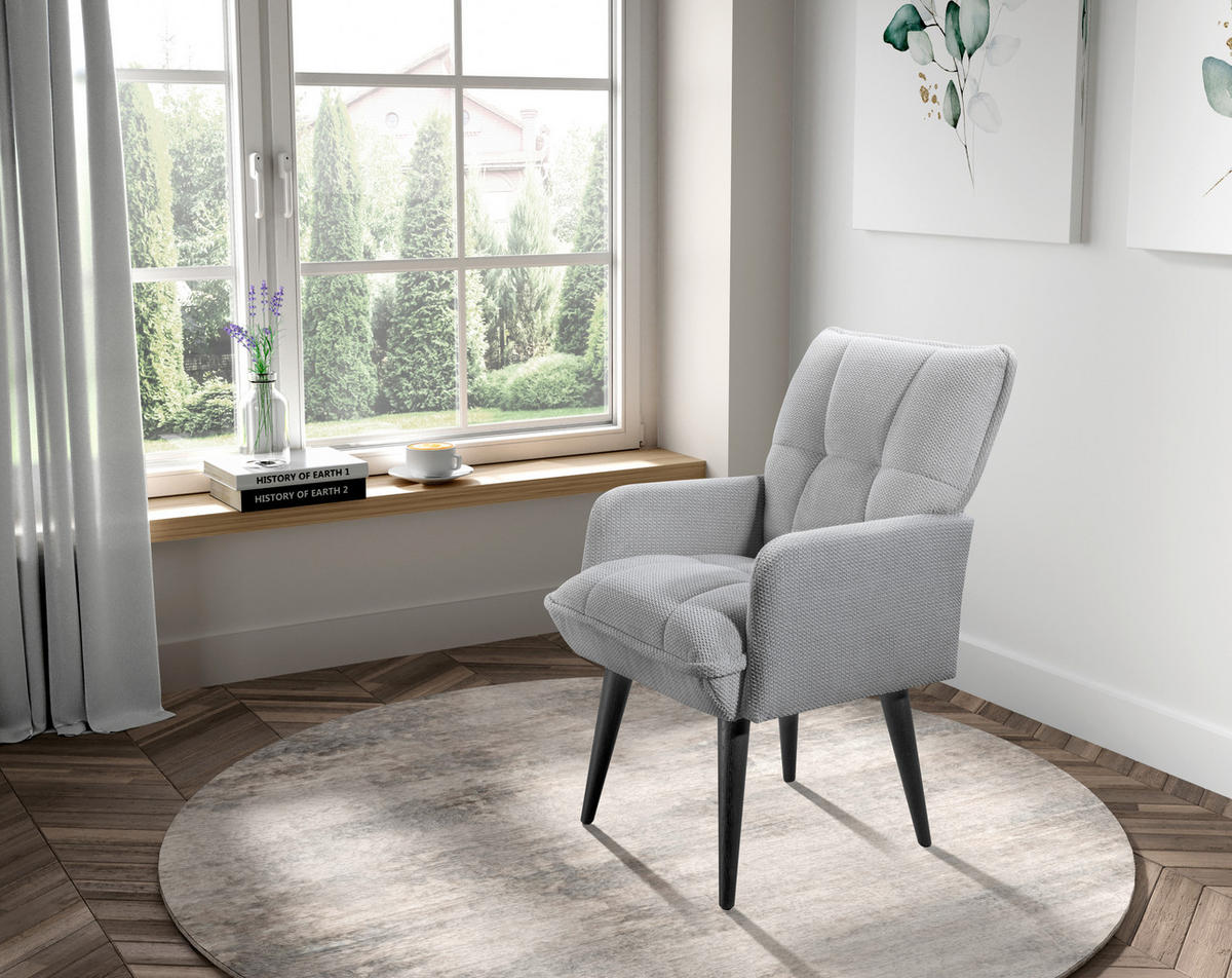 STOLICA S NASLONOM ZA RUKE  srebrne boje  drvo, tekstil, drvni materijal      - srebrne boje/crna, Moderno, drvni materijal/drvo (75/93/57cm) - Livetastic