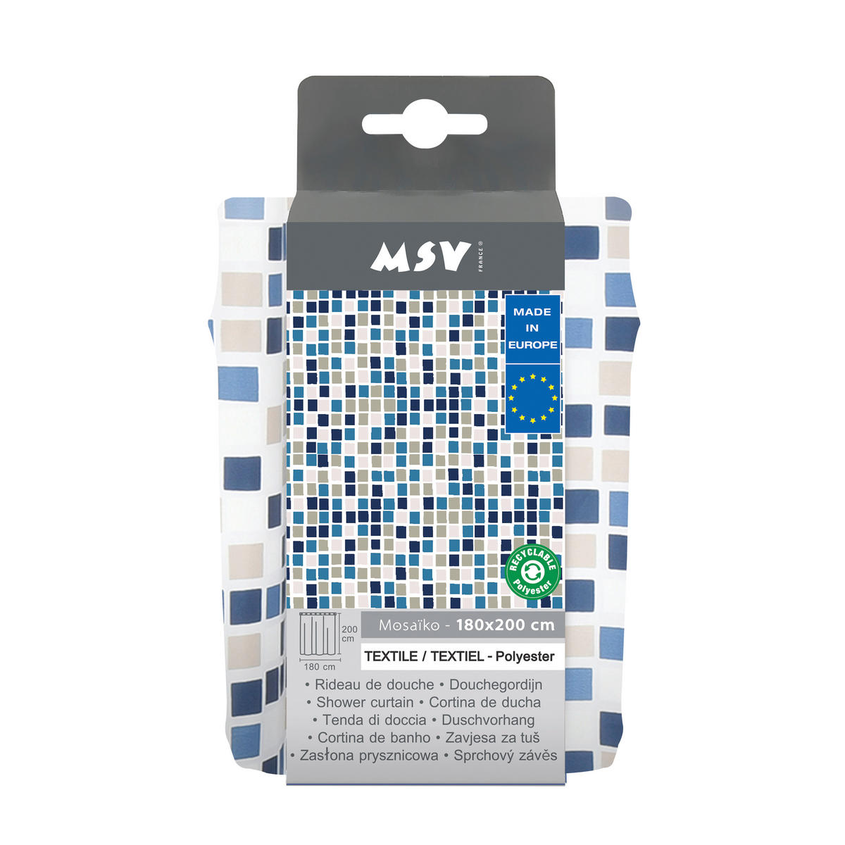DUSCHVORHANG MOSAIKO 180/200 cm  - Blau, Basics, Textil (180/200cm) - Spirella