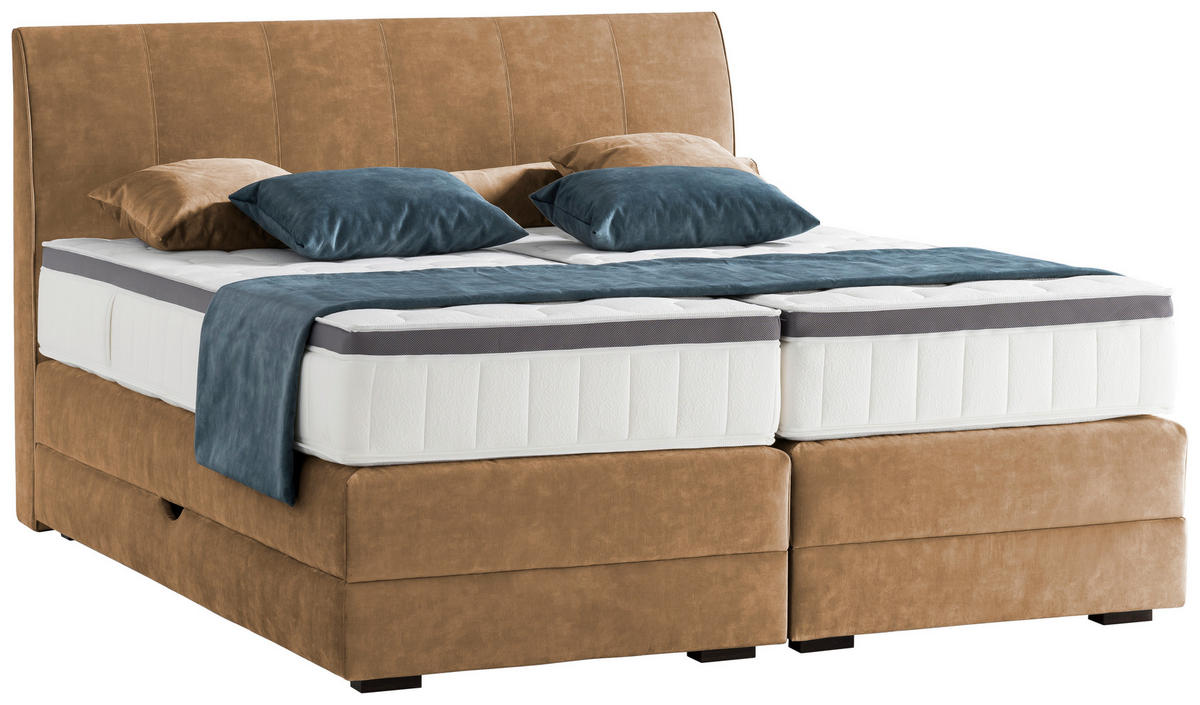 BOXSPRINGBETT 180/200 cm,  in Goldfarben, Bettkasten, Topper, Matratzen, H3 + H3 = fest  - Wengefarben/Goldfarben, KONVENTIONELL, Holz/Textil (180/200cm) - Novel