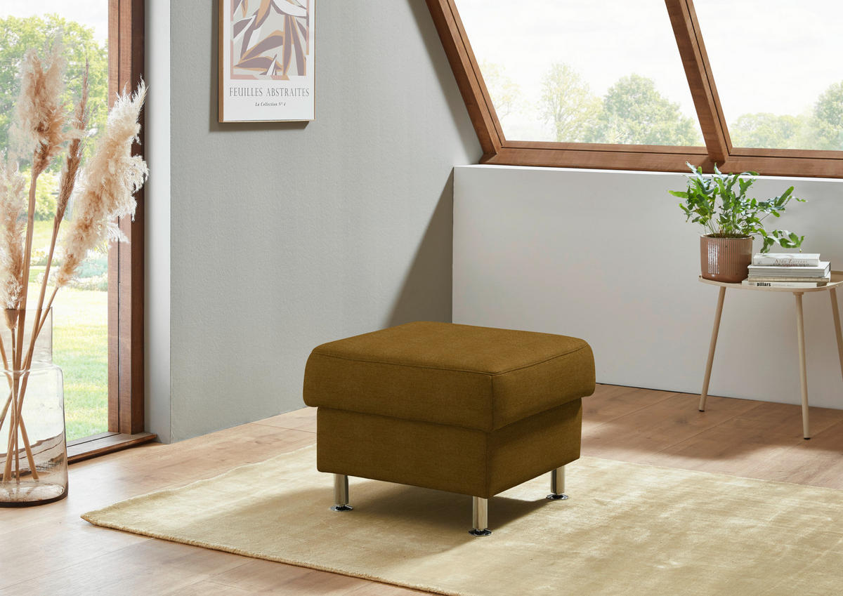 HOCKER Textil Currygelb  - Currygelb/Alufarben, Konventionell, Textil/Metall (60/46/60cm) - Beldomo Comfort