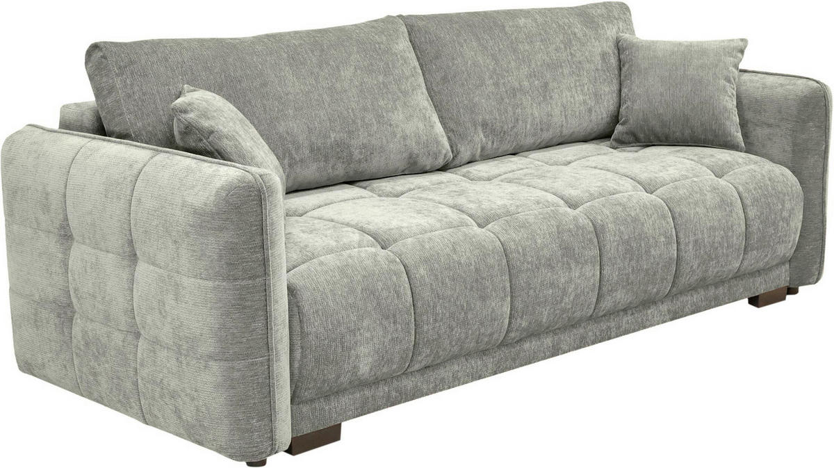 BOXSPRINGSOFA Chenille Grau, Grün  inkl. Zierkissen, Rückenkissen, Bettkasten, Schlaffunktion  - Schwarz/Grau, KONVENTIONELL, Kunststoff/Textil (235/94/103cm) - Novel