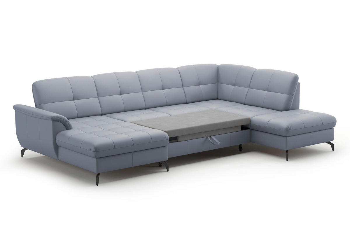 WOHNLANDSCHAFT in Vliesstoff Kombination Echtleder/Stoff Graublau  - Graublau/Schwarz, Modern, Leder/Textil (164/319/212cm) - Sit & More