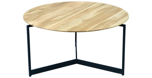 COUCHTISCH Eiche massiv 80/80/42 cm rund Schwarz, Eichefarben - Eichefarben/Schwarz, Natur, Holz/Metall (80/80/42cm) - Novel