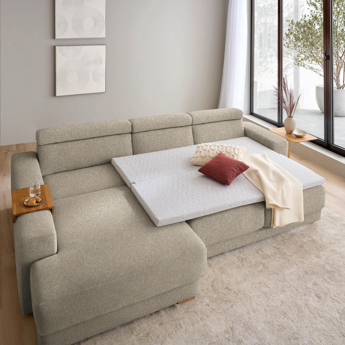 ECKSOFA  in Chenille Sandfarben  206/316 cm  - Sandfarben/Eichefarben, Design, Textil (206/316cm) - Sedda