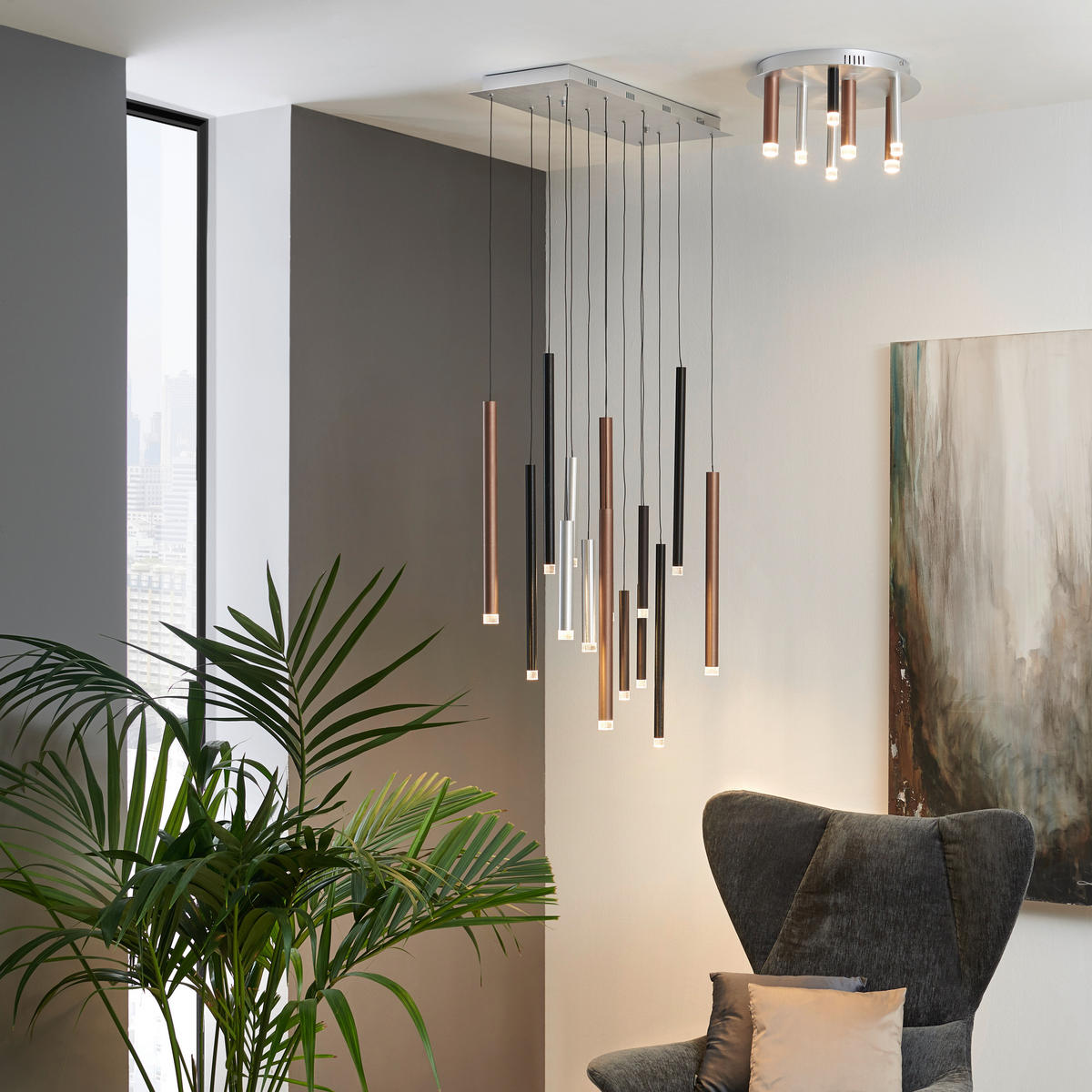 LED-HÄNGELEUCHTE 70/30/180 cm  - Hellbraun/Silberfarben, Design, Kunststoff/Metall (70/30/180cm) - Brilliant